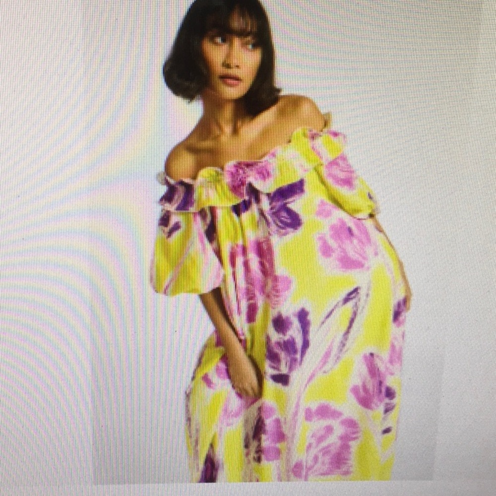 ADDICTED TO ESSENTIEL/PURPLE & YELLOW WATERCOLOR OFF THE MAXI DRESS/NEW